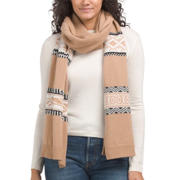 NEW Hannah Rose Merino Wool Snowflake Hat with Faux Pom Pom Camel 267mn - Picture 5 of 5